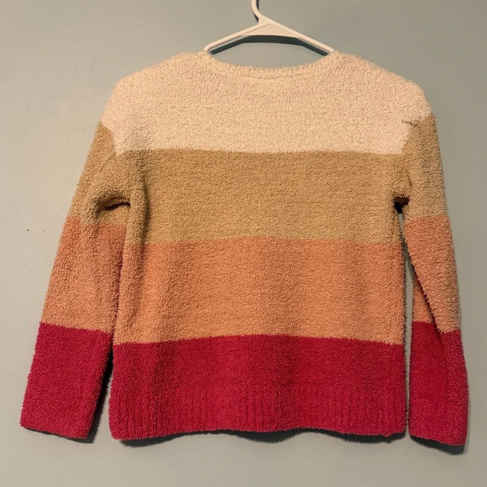 The Childrens Place Girls 10/12 Popcorn Knit Striped Sweater Pink Tan Cream 2005